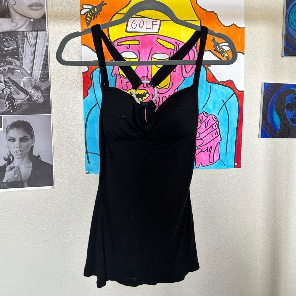 Y2K BEBE HALTER TOP - BLACK